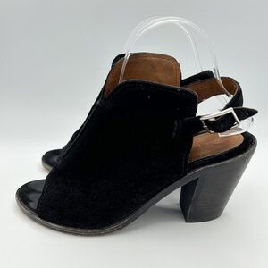 FRYE Courtney Sling Peep Toe Mule Pumps Black Suede Size 7‎